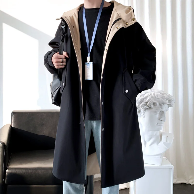 

men's 2021 autumn and winter clothes and women's medium long solid color two fashionable windbreaker men's large loose