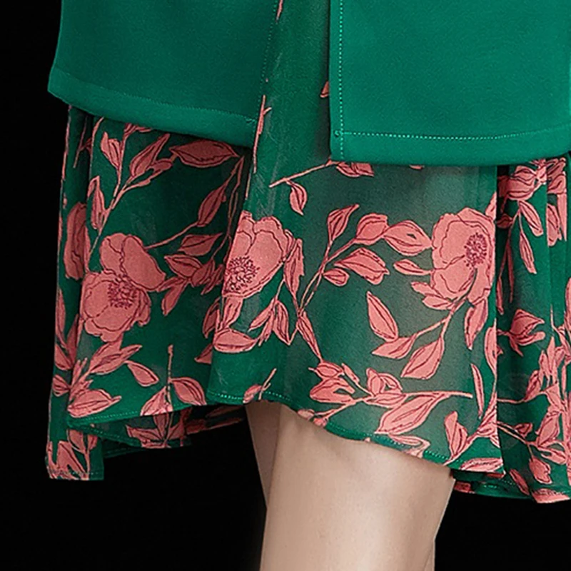 

2021 Summer Printed Chiffon Shirt Female Bag Hip Slim Fishtail Skirt Retro Ladies Temperament Commuter Fashion Suit 2 Piece Set