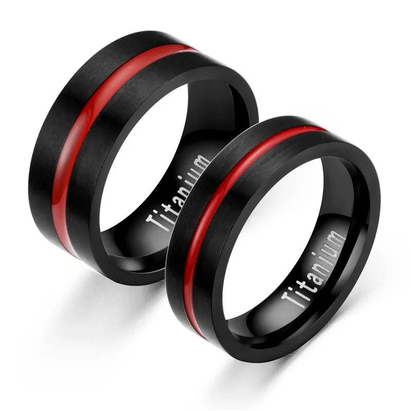 

Sinogaa 8MM Black Brushed Titanium Steel Ring Red Groove Men Wedding Ring Gifts For Men Men's Fashion