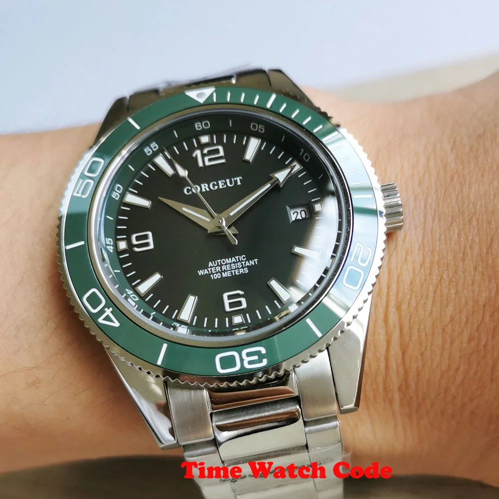 

Corgeut 41mm Miyota 8215 Automatic Men's Wristwatch green dial ceramic bezel sapphire glass date display mechanical watch