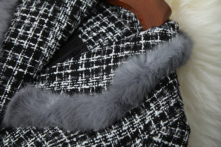 

European and American women's wear 2020 winter new style Long sleeved lapel frill Fashion belt plaid for PU tweed jacket