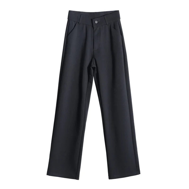 

2020 Spring Summer Women Straight Pants OL High Waist Thin Female Fashion Profession Suit Pants Zipper Oversize Wide Leg