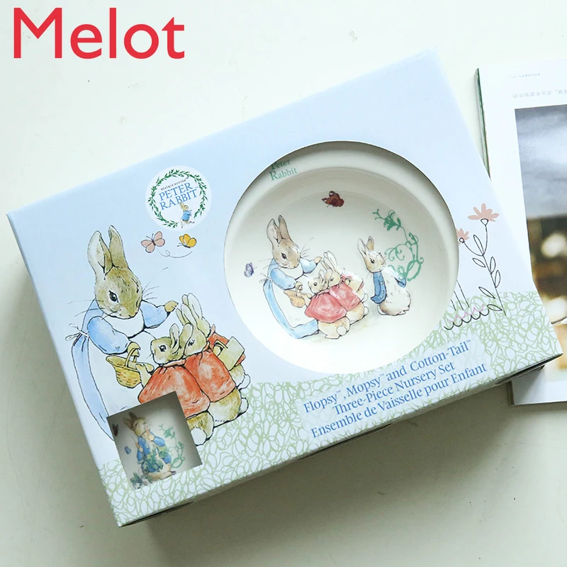 

Hand-Painted Household Ceramic Plate Bowl Cup Gift Set Three-Piece Set Creative Personalized Creative Children's Tableware