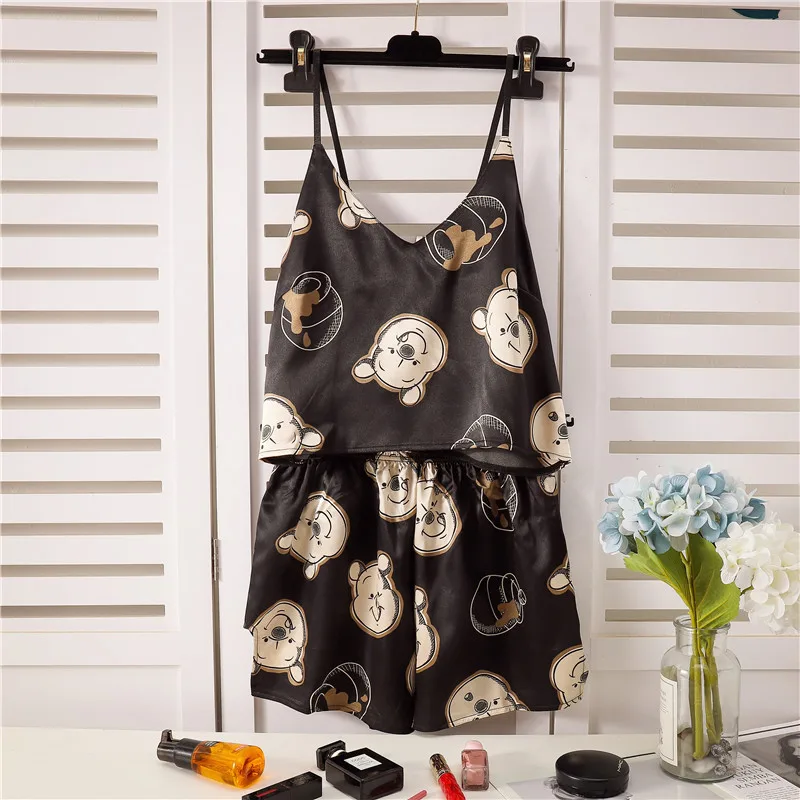 

Шелковые пижамные комплекты для женщин, женские летние ледяные сексуальные на бретельках, милые и свежие женские ночные рубашки