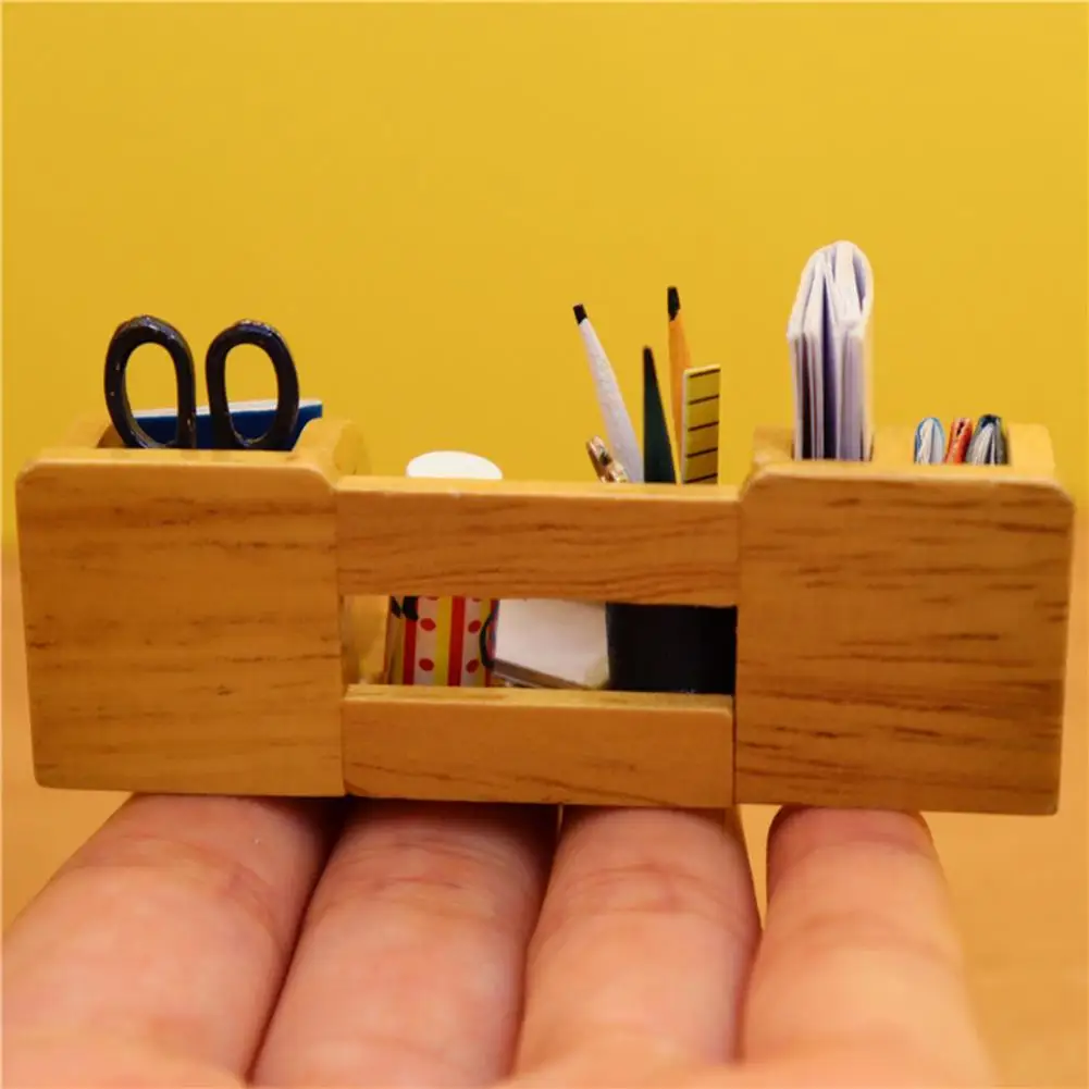 

1:12 Miniature Dollhouse 3D Wooden Furniture Decor Miniature Pen Book Holder Bookshelf Set Simulation Model Toys