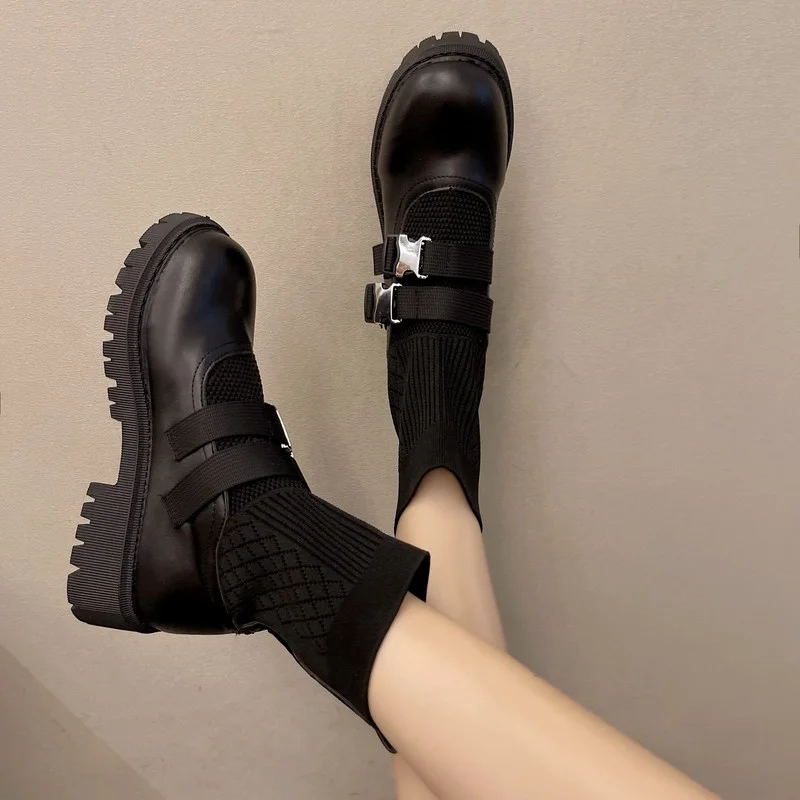 

Ботинки-мартинсы Женские повседневные, стрейчевые, из ткани, на платформе, с металлическими пуговицами, роскошные готические