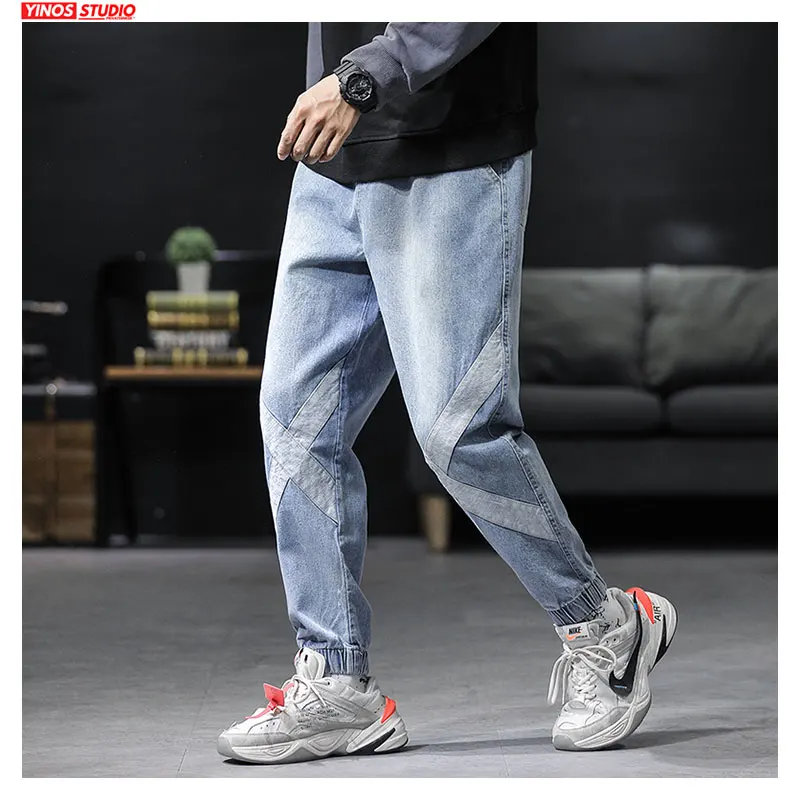 Прямая поставка мужские однотонные мешковатые джинсы уличные длинные брюки