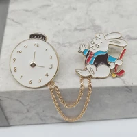anime cartoon clock and bunny brooches enamel pins lapel pin clothes metal badges jewelry accessories gift for kidsfriends
