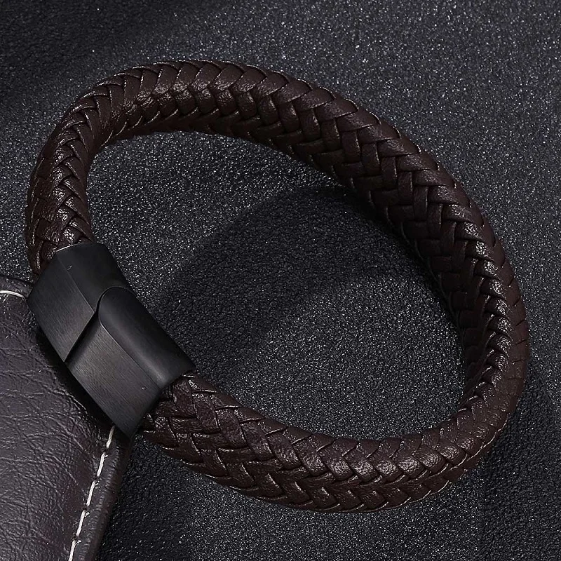 Мужские браслеты ювелирные изделия черный/коричневый плетеный браслет из