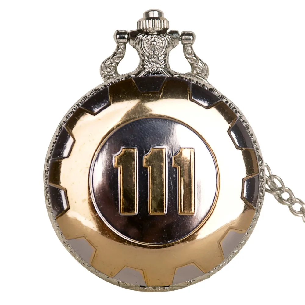 Бронзовая медная игра Fallout 111 кварцевые карманные часы аналоговый кулон ожерелье часы для мужчин и женщин мальчик подарок Whosesale - Цвет: gold
