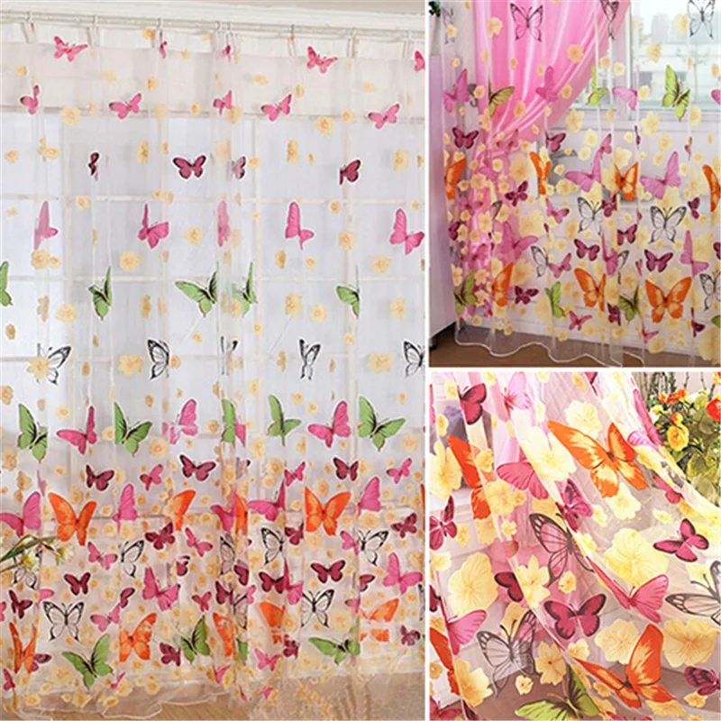 Новые прозрачные шторы с бабочками для гостиной спальни цветные тюлевые кухни