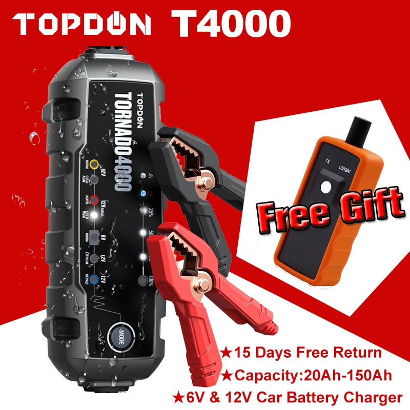 Автомобильное зарядное устройство Topdon T4000 6В 12В автоматическое свинцово