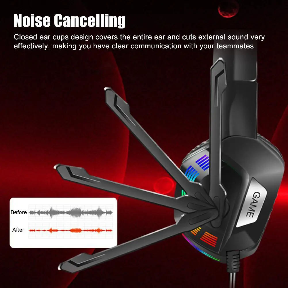 Игровая гарнитура RGB стереонаушники с объемным звучанием проводной микрофон 3 5