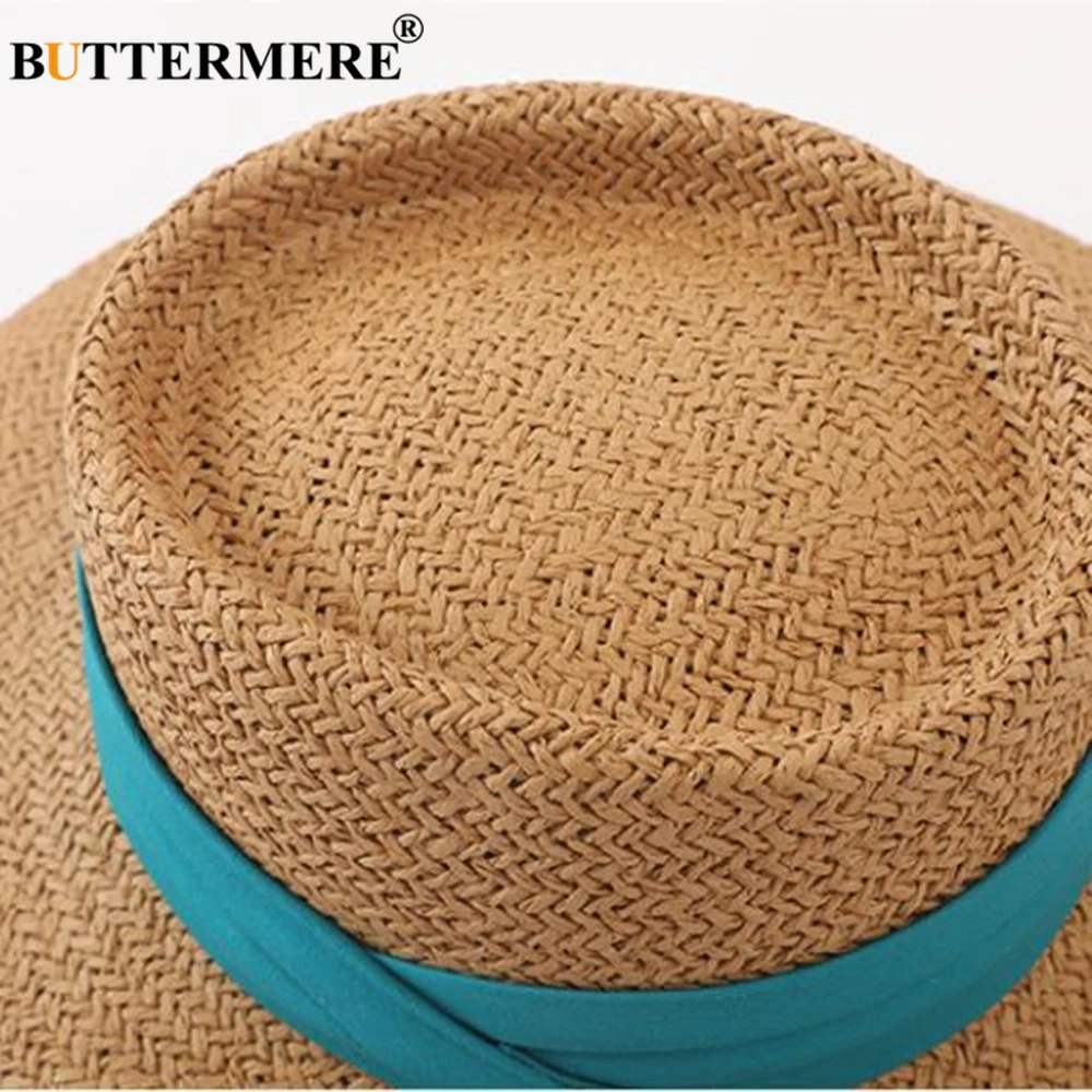 

BUTTERMERE Straw Hat For Women Summer Beach Panama Cap 2021 New Vintage British Style Sombrero Ladies Sun Protection Visor Hat