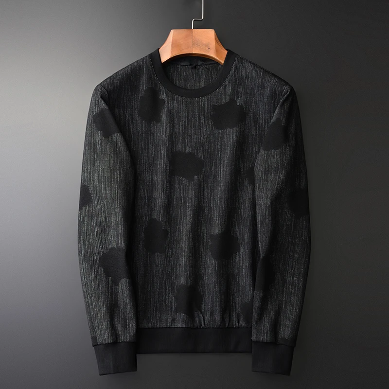 

Minglu Yarn Dyed Black Sweatshirt Male Luxury Spring Dark Fringe Round Collar Sweatshirts Men Plus Size 4xl Slim Mens Hoodies