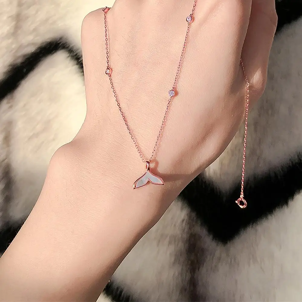 

Fashion ins design fish tail zircon diamonds gemstones pendant necklaces for women rose gold tone choker jewelry bijoux gift new