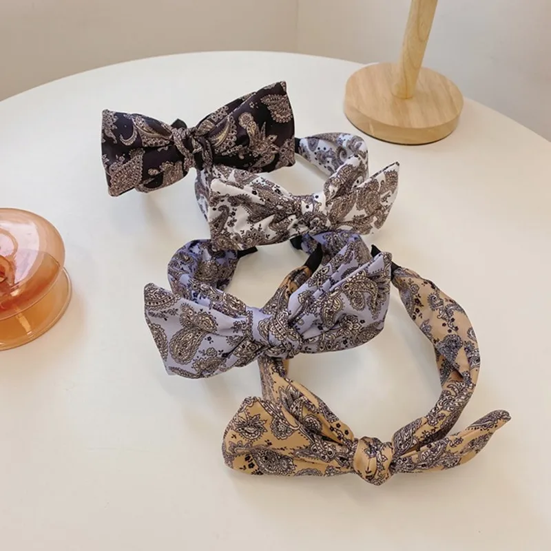 

Fashion hair accessories women satin totem floral headbands retro small fragrant wind bow wide brim hairband wild hair band new