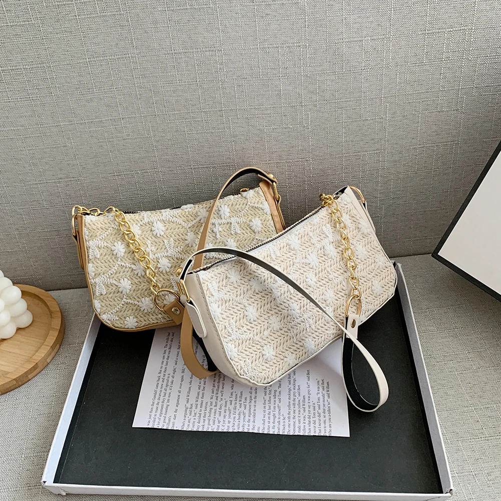 

Summer Vacation Daisy Flower Shoulder Underarm Bag Women Lace PU Small Shoulder Bags Circle Bags Casual Handbags
