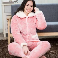 2 piecelot winter women pajamas set sweet thick flannel long homewear sleep lounge velvet pajama female pyjama