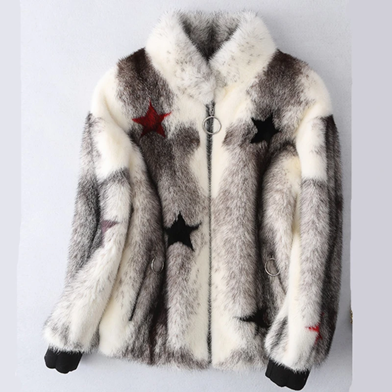 

Fashion Spring Autumn Warm New Thicken Mandarin collar Covered button Pockets Coat Female Zipper Mink Fur Female Fur coat CY622