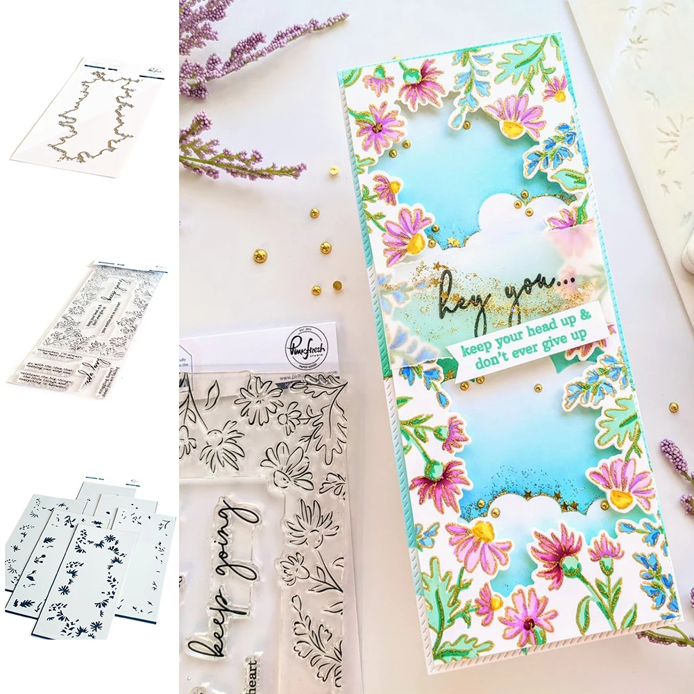 

New Daisy Slimline Frame Layering Stencils Metal Die Cuts Clear Stamps Embossing Molds Diy Scrapbooking Diary Decoration 2021