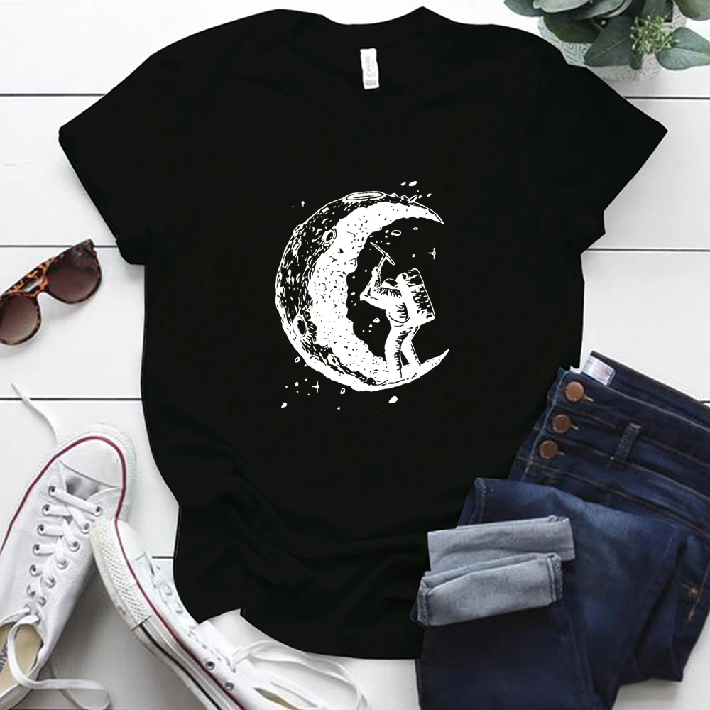 

Dig The Moon Printing Graphic T Shirts Aesthetic Plus Size S-5xl Oversized T Shirt Femme Harajuku Funny Summer Women Tops