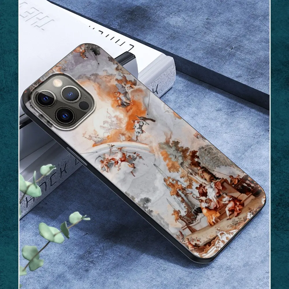 

Phone Case For iPhone 11 12 Pro XS Max 8 7 Plus X XR Silicone Soft Black Shell Back Cover Coque Vintage Painting Angel Paradise