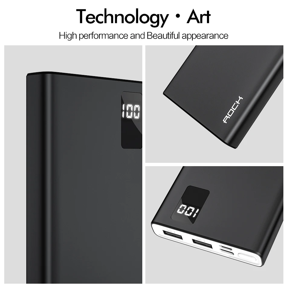 ROCK power Bank 10000 мАч портативный светодиодный дисплей для Xiaomi iPhone 11 внешний