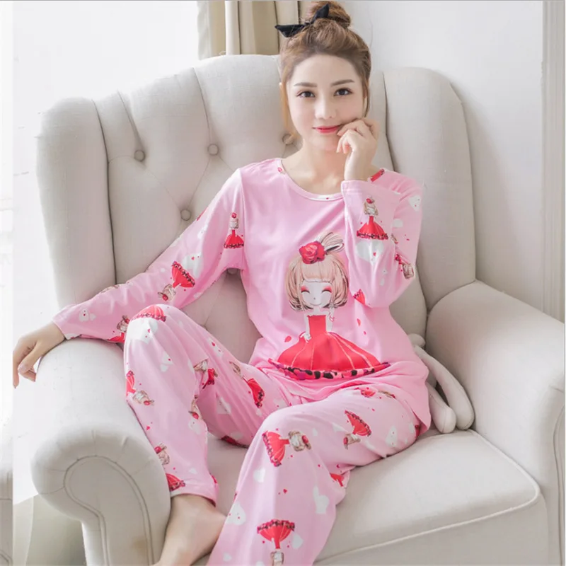 meihong nvhai Женские пижамные комплекты, летняя одежда для сна с круглым вырезом и мультипликационным принтом «Тоторо», ночная женская Повседневная осенне-зимняя Пижама - Цвет: meihong nvhai