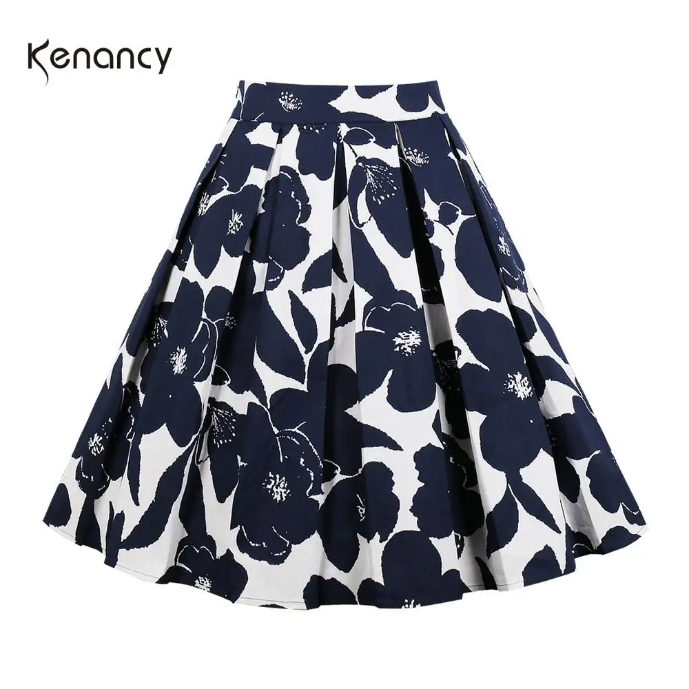 Женская плиссированная юбка Kenancy винтажная трапециевидной формы с цветочным