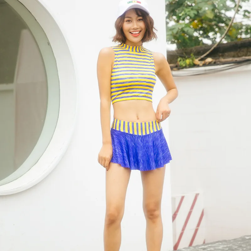 Новый стиль модное платье в полоску с маленьким бюстом консервативное для