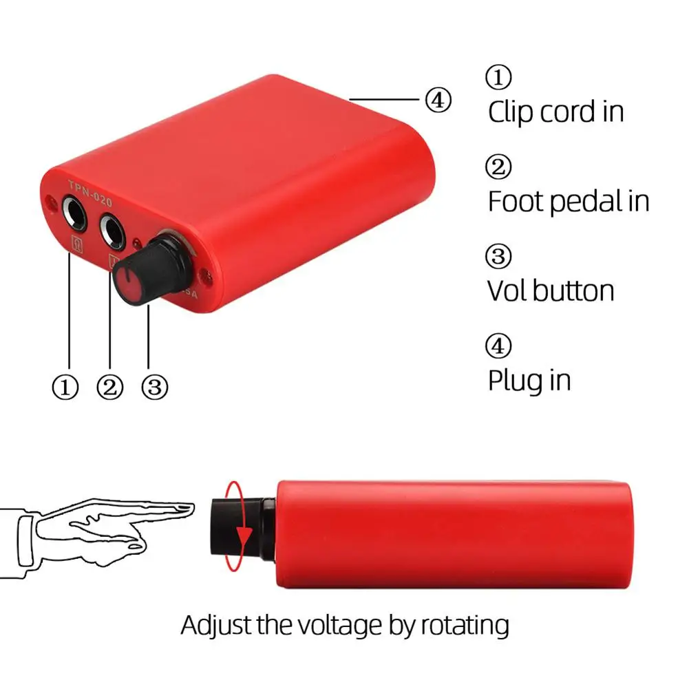 

BellyLady Mini Tattoo Power Supply Professional Power Supply with Cable Red