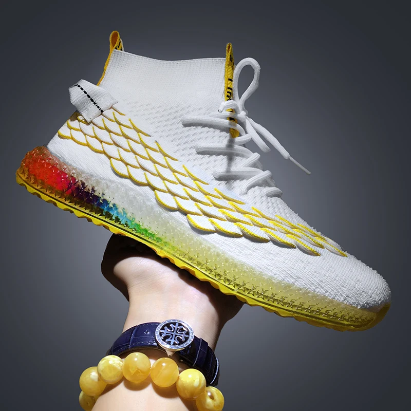 Men's Fashion Sneakers Joker simple Knitted Jogging Walking Sport Shoes High-top Comfortable Socks Lightweight Leisure shoes | Обувь