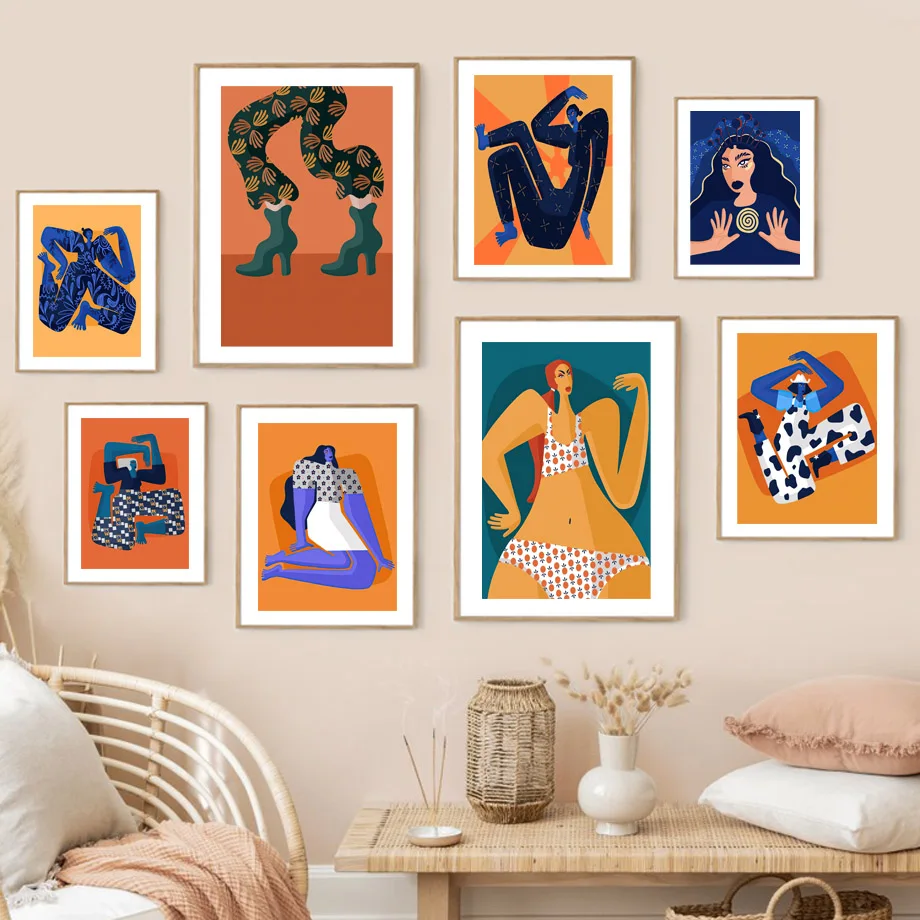 

Wall Art Canvas Painting Abstract Girl Colorful Pattern Clothes Woman Nordic Posters And Prints Decor Pictures For Living Room