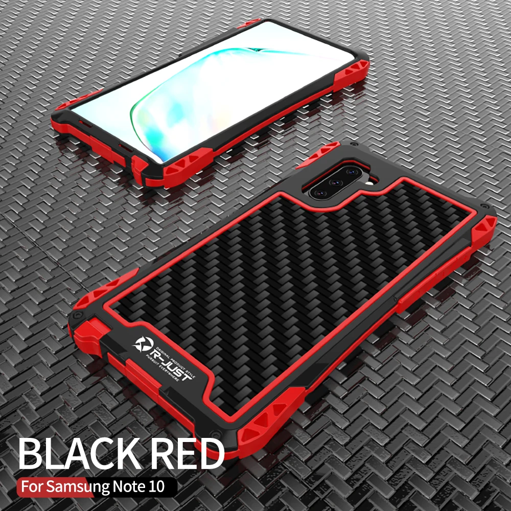 Black Red Black R-JUST чехол для samsung Galaxy Note 10 Plus, Алюминиевый противоударный чехол из углеродного волокна для samsung Note 10 Plus S10 Shell - Цвет: Black Red Black