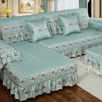 blue luxury cotton linen sofa cover grey jacquard embroidery sofa towel thick soft cushion pillowcase exquisite lace sofa set d4