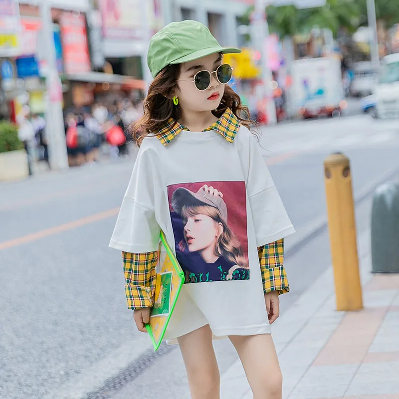 2021 г. Новый детский модный свитер весенне-осенняя клетчатая футболка с длинными