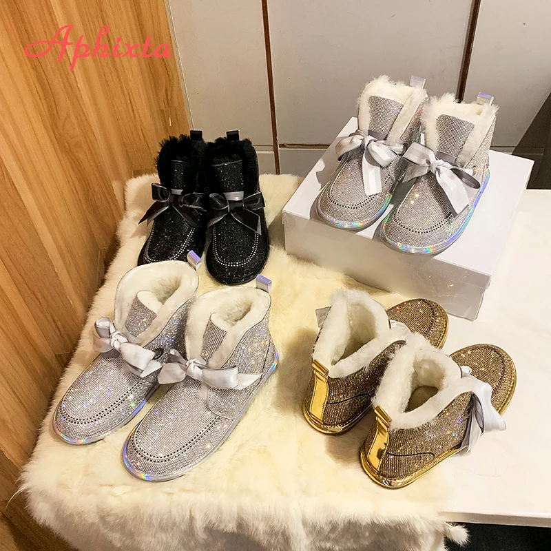 Женские зимние ботинки с блестящими стразами Aphixta теплые замшевые плюшевой