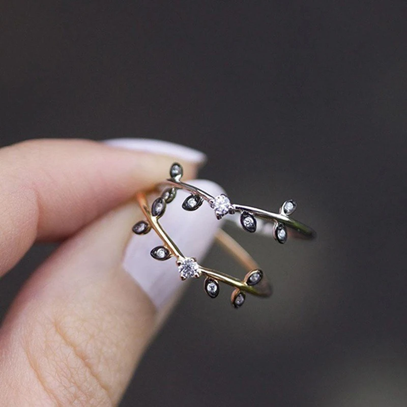 

Minimalist Women Accessories 14k Gold Diamond-Studded Leaves Rings Fashion Wedding Engagement Thin Rings For Women Jewelry