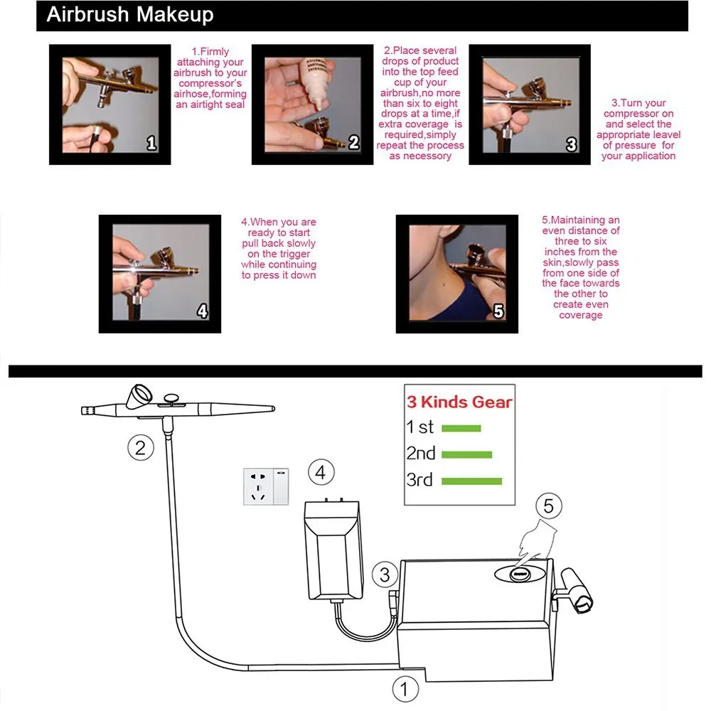 Аэрограф набор для макияжа с пистолет воздушный компрессор 0 4 мм иглы лака ногтей