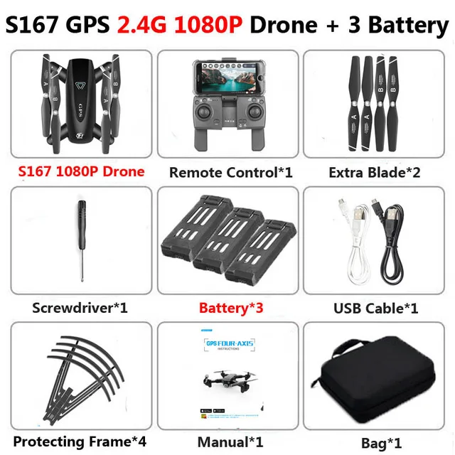 2.4G 1080P 3B Bag S167 5G Дрон GPS Радиоуправляемый квадрокоптер с камерой 4K wifi FPV Складной Летающий жесты фотографии вертолет для видеосъемки игрушки - Цвет: 2.4G 1080P 3B Bag