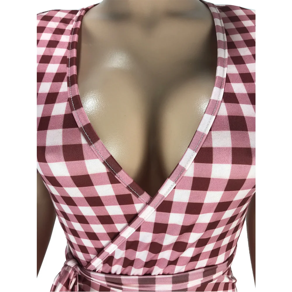 

Plaid Patchwork Preppy Styie Girl A-line Dress Summer Clothes for Women 2021 Young Style Deep V Neck Short Sleeve Pleated Dress
