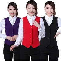 workwear vests women v neck single breasted slim short style waistcoat office lady sleeveless purple red black suit coletes