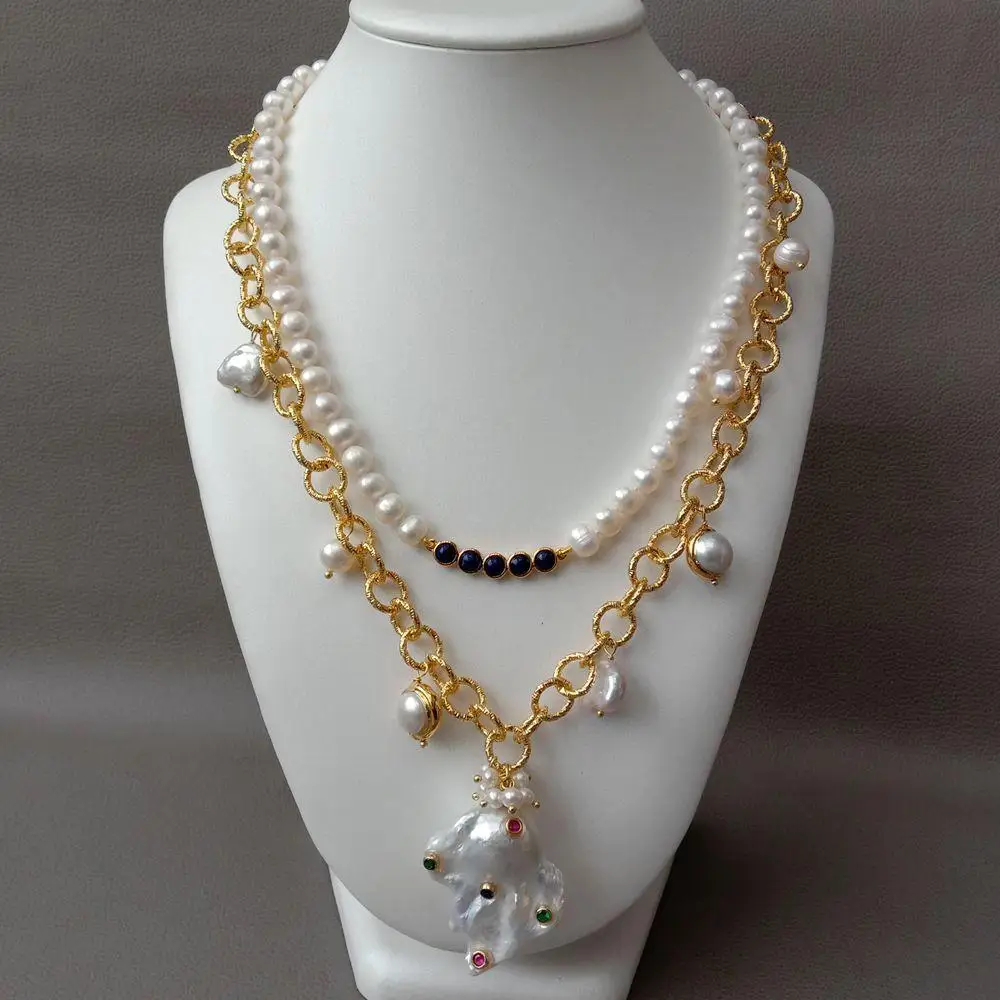 Цепочка с кулоном из пресноводного жемчуга 18 дюймов 2 нити | Украшения и