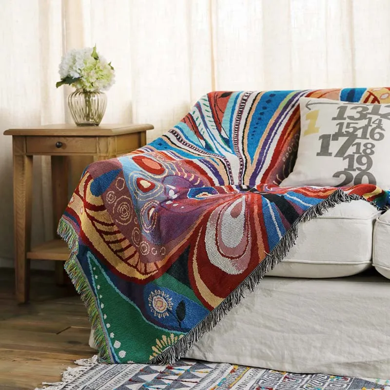 Nordic Knitted Couch Armchair Tassels Blanket Pet Dog Sleeper Sofa Mattress Protector Plaid Coverlet