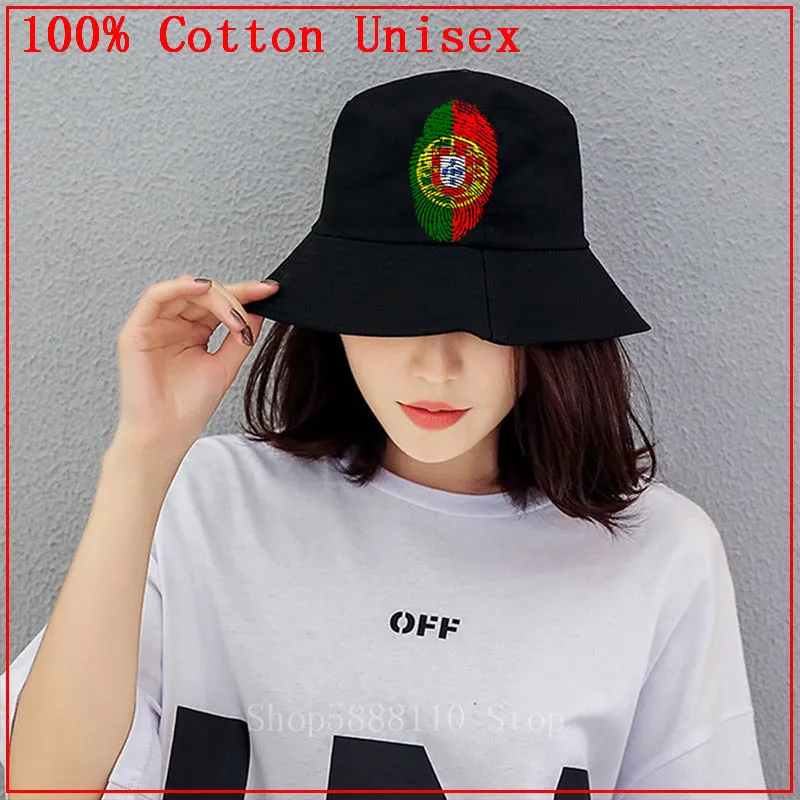 Portugal Flag Fingerprint panama bucket hat Men women kids birthday gift fishing cap hip hop boy girl summer bob | Аксессуары для