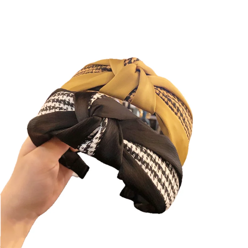 

Fabric Headband for Women Girl Korean Vintage Plaid Bow Knot Wide Hairband Fashion Hair Accessories Wholesale