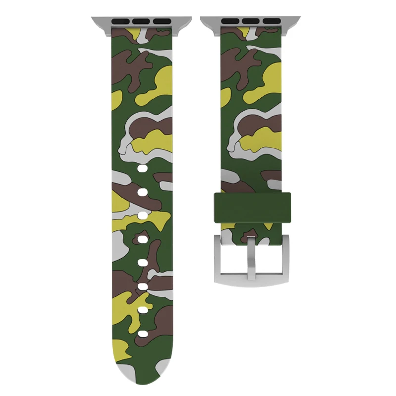 green yellow Камуфляжный ремешок для Apple watch 4, 5, ремешок 44 мм, 40 мм, iWatch 42 мм, 38 мм, силиконовый спортивный браслет, ремешок для Apple watch 5, 4, 3, 21 - Цвет ремешка: green yellow