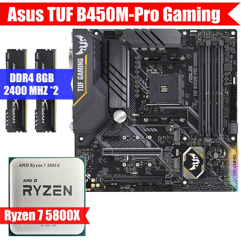 

Asus TUF B450M-Pro Gaming & AMD CPU Ryzen 7 5800X & Kingston DDR4 8GB*2 Combination Kit M.2 USB3.0 Socket AM4 M-ATX/5900x/3700X