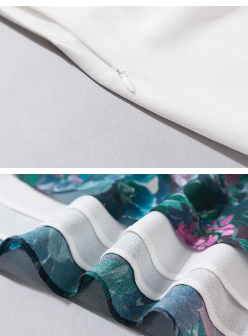 

2021 Spring Summer New Arrival Noble Fashion Style Long Lantern Sleeves Floral Printing A Line White Chiffon Dress for Woman